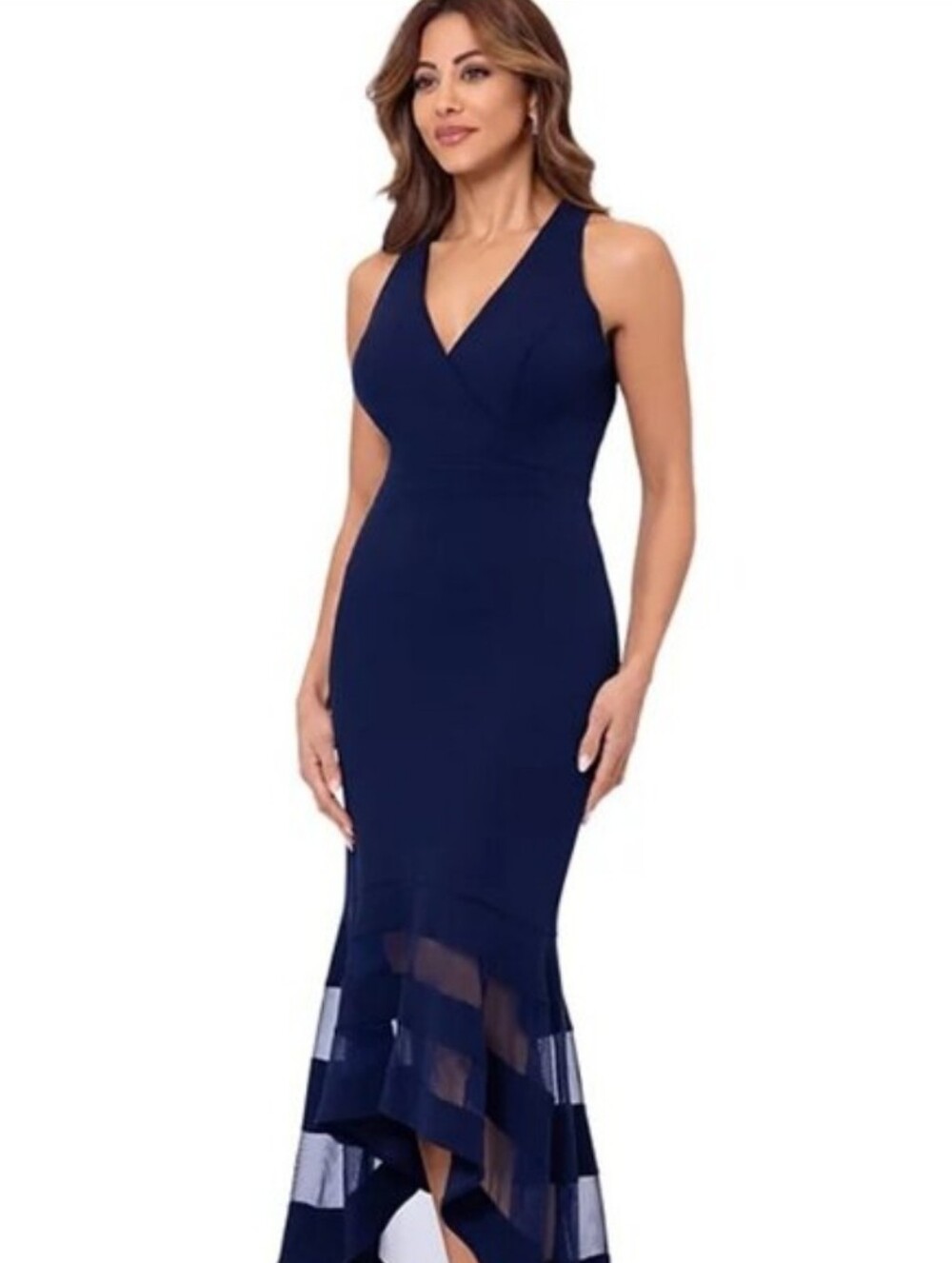 Xscape Sleeveless High Low Mermaid Dress 2433X Navy Blue Size 2